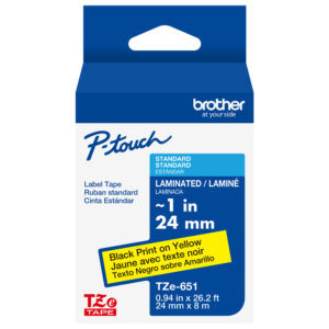 TZe651 label tape, black on yellow, 24mm x 8m, laminated.