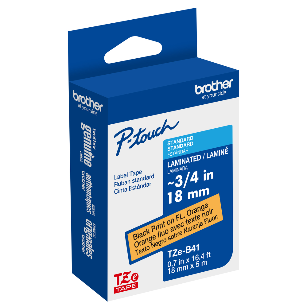 TZe-B41 - 18mm Black on Fluorescent Orange Laminated Label Tape