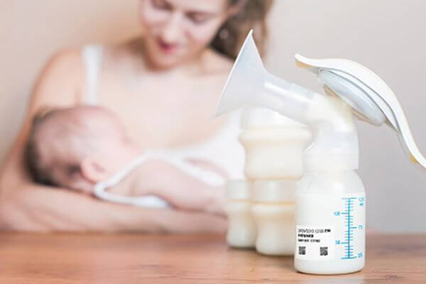 Breast milk bottle with label on it