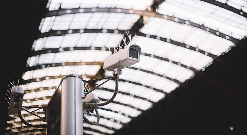 Security camera on a light post