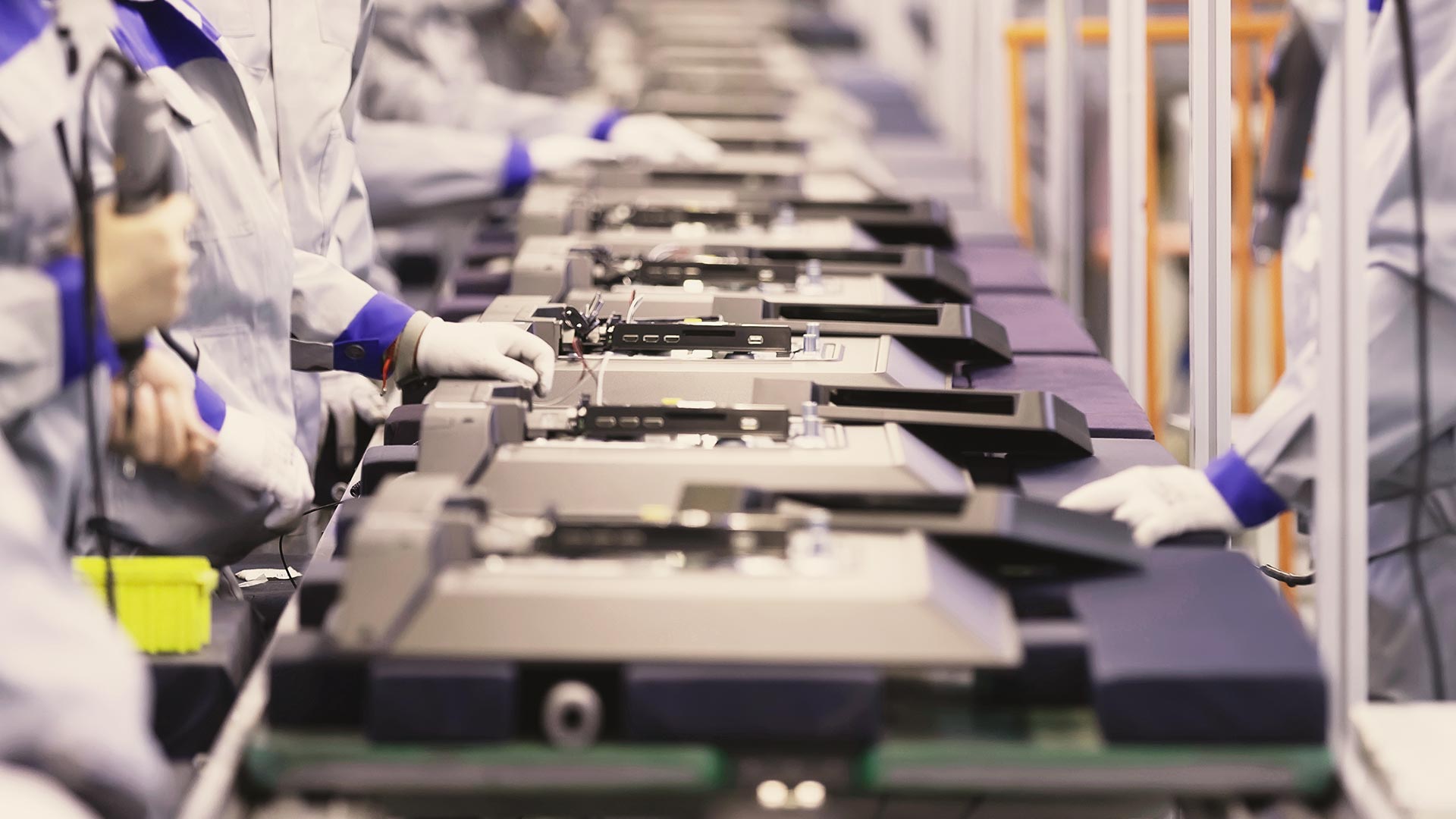 Assembly line with workers