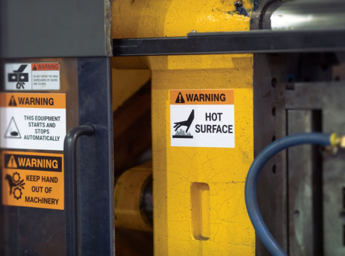 close up of OSHA label for Hot Surface