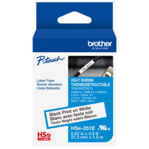 Blue Brother P-touch label tape box, 21mm, black print on white, heat shrink for cables.