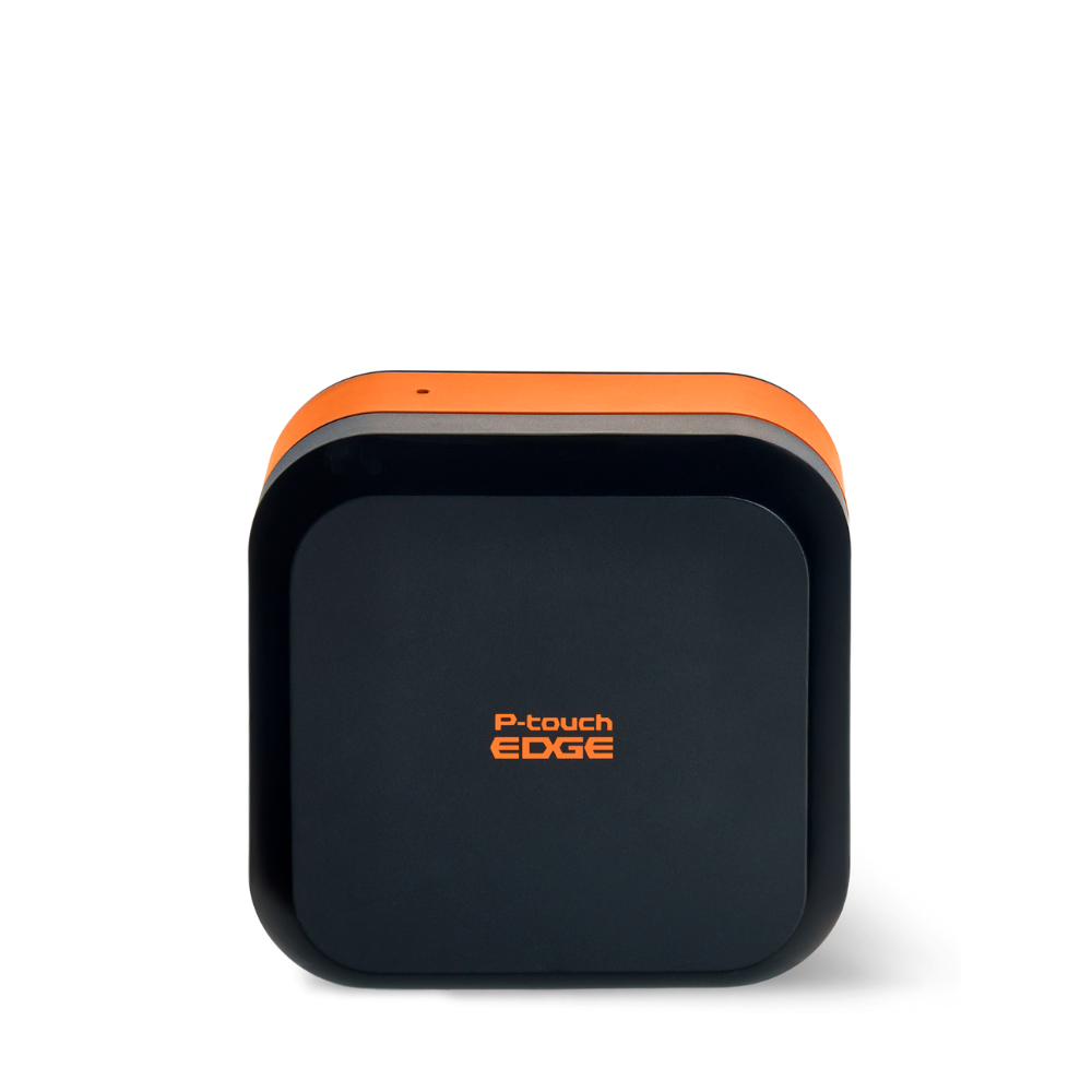 The P-touch EDGE 720BT is a compact black and orange label printer with Bluetooth connectivity, allowing easy wireless printing.