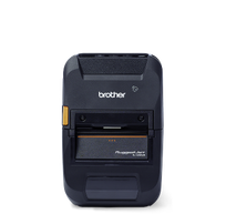 Front view of a black Brother mobile label printer against a plain light background.