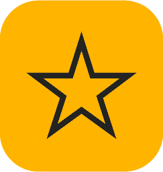 Black outlined star icon on a rounded yellow square background.
