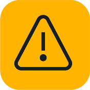 Black exclamation mark inside a triangle on a yellow background, indicating a warning or caution.
