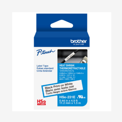 Blue Brother P-touch label tape box for black print on white, heat shrink, 0.44in x 4.9ft.
