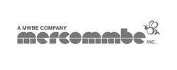 Logo for mercommbe inc., a MWBE company, with stylized text and a small bee graphic above the b—perfect for your Landing Page or Tool Promotion materials.